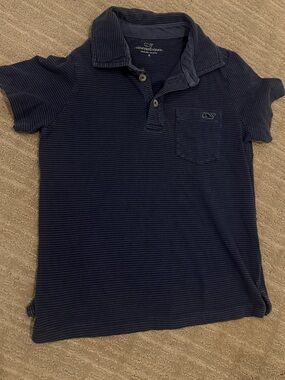 Vineyard Vines Boys Navy Striped Short-Sleeve Polo (Size 6)
